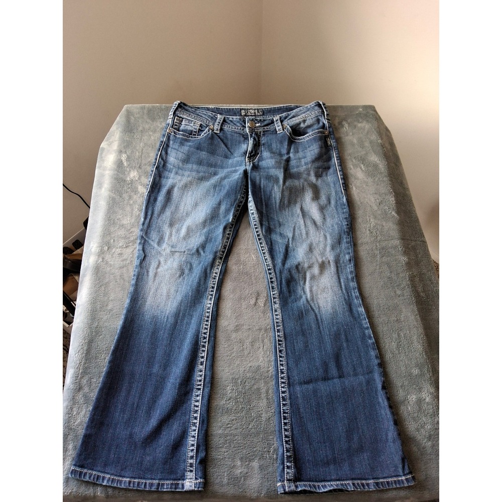 Silver Jeans Co Suki Mid Bootcut Jeans W34 L30 Blue Medium Wash Contrast Stitch